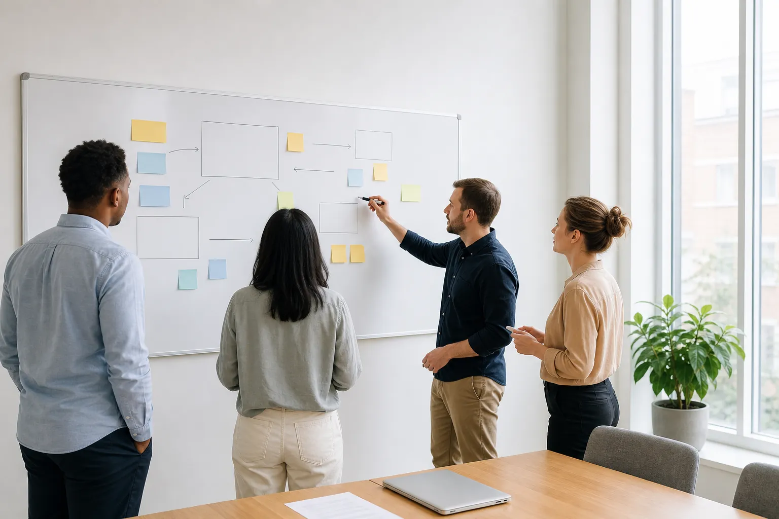 A blueprint session at a whiteboard